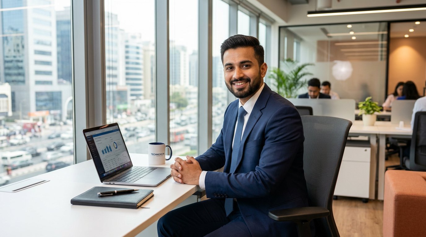 Business professional working on a laptop